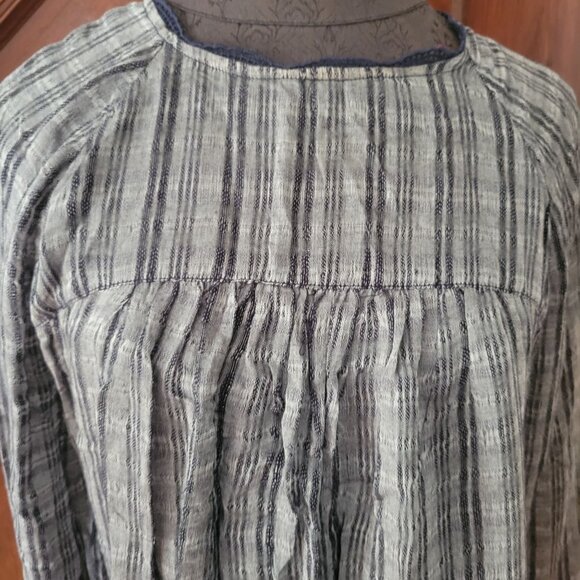 Lucky Brand Womens Medium Gray & Navy Striped Long Sleeve Blouse - Picture 2 of 7